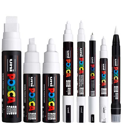 Posca Tuscher - 8 Spidsstørrelser - Hvid