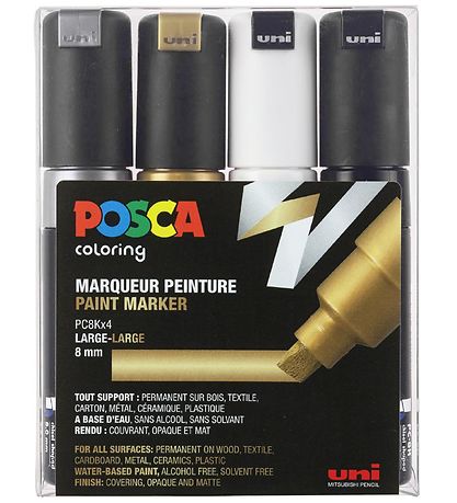 Posca Tuscher - PC-8K - 4 stk. - Sort/Hvid/Metallisk Posca Tuscher - PC-8K - 4 stk. - Sort/Hvid/Metallisk