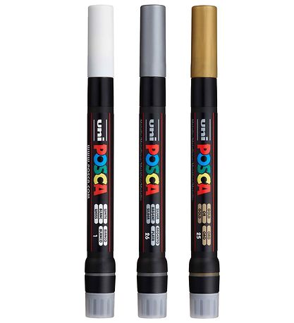 Posca Tuscher m. Penselspids - PCF-350 - 3 stk - Sølv/Guld/Hvid Posca Tuscher m. Penselspids - PCF-350 - 3 stk - Sølv/Guld/Hvid