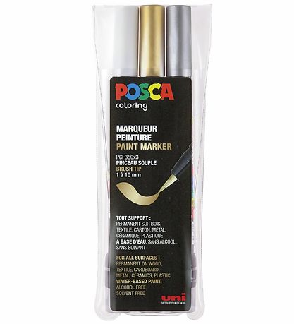 Posca Tuscher m. Penselspids - PCF-350 - 3 stk - Sølv/Guld/Hvid Posca Tuscher m. Penselspids - PCF-350 - 3 stk - Sølv/Guld/Hvid