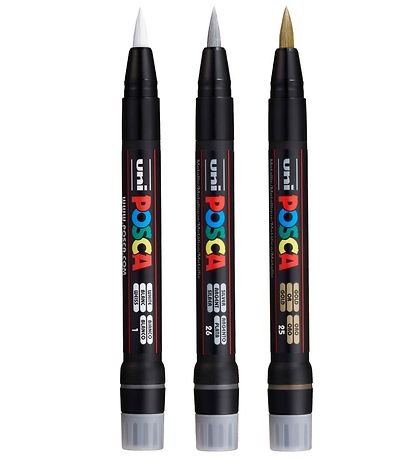 Posca Tuscher m. Penselspids - PCF-350 - 3 stk - Sølv/Guld/Hvid Posca Tuscher m. Penselspids - PCF-350 - 3 stk - Sølv/Guld/Hvid