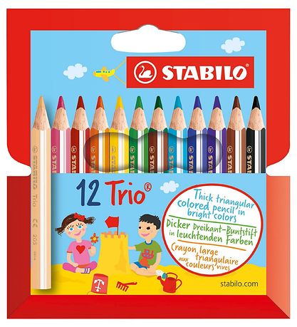 Stabilo Farveblyanter - Trio Thick - Korte - 12 stk. - Multifarv Stabilo Farveblyanter - Trio Thick - Korte - 12 stk. - Multifarv