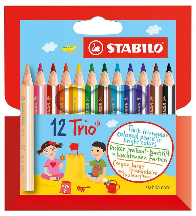 STABILO Dreikant-Buntstifte Trio dick, kurz, 12er Etui aus Kunststoff, dreieckig, farbig lackiert, MinenstA¤rke: (205/12-01)