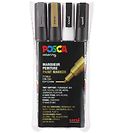 Posca Corner Markers - PC-3M - 4 stk - Guld/Sølv/Hvid/Sort