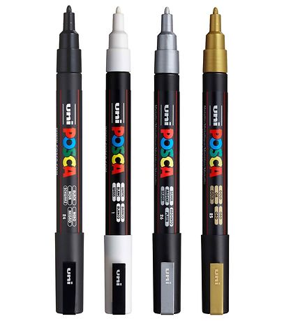 Posca Corner Markers - PC-3M - 4 pcs - Gold/Silver/White/Black