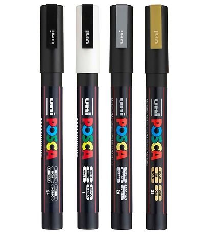 Posca Corner Markers - PC-3M - 4 pcs - Gold/Silver/White/Black