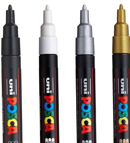 Posca Corner Markers - PC-3M - 4 pcs - Gold/Silver/White/Black