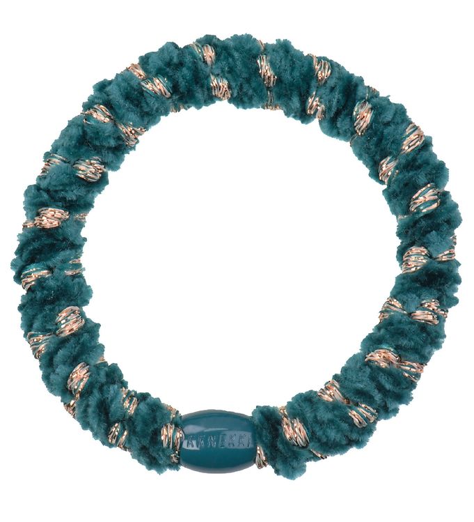 Kknekki Hårelastik - Petroleum/Guld Velour m. Glimmer