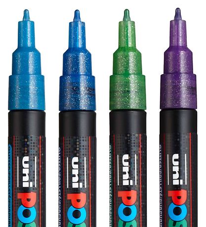 Posca Tuscher - PC-3ML - 4 stk. - Blå/Grøn/Violet m. Glimmer Posca Tuscher - PC-3ML - 4 stk. - Blå/Grøn/Violet m. Glimmer