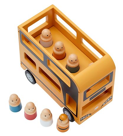 Kids Concept Dubbeldäckarbuss - 25 cm - Aiden - Gul m. Figurer