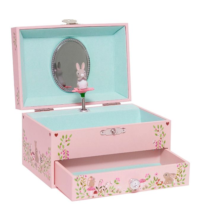 Petit Monkey Smykkeskrin m. Musik - 9x15x10 cm - Woodland - Rosa