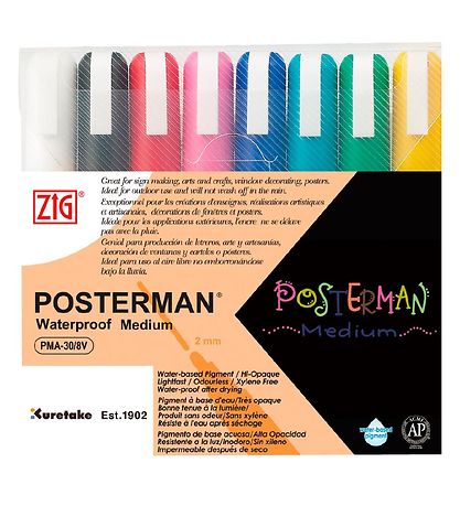 Zig Tuschen - Wasserfest - 2 mm - 8 st.