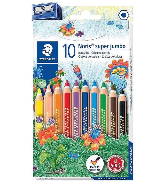 Staedtler Farveblyanter - Noris Super Jumbo - 10 stk m. Blyantsp