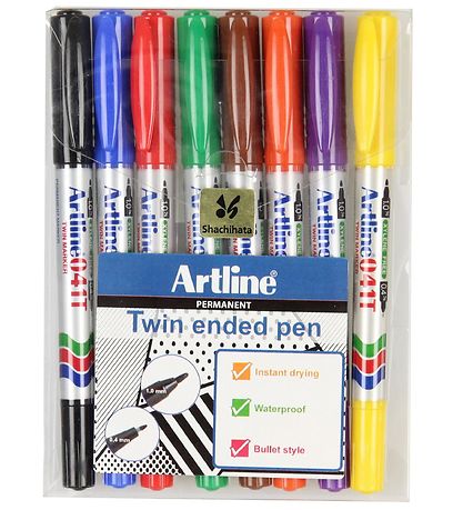 Artline Tuscher - Permanent Markers - 2-i-1 - 8 stk Artline Tuscher - Permanent Markers - 2-i-1 - 8 stk