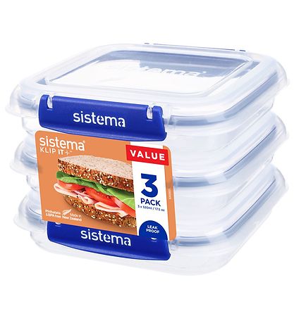 Sistema Broodtrommel - Square Klip it Plus - 3-pack - 520ml - Bl Sistema Broodtrommel - Square Klip it Plus - 3-pack - 520ml - Bl