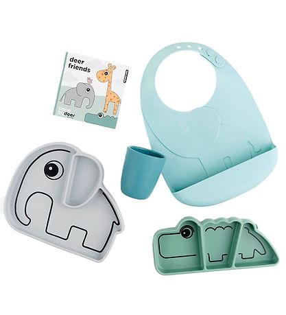 Done By Deer Spisesæt - 5 dele - Stick & Stay - Blue Mix