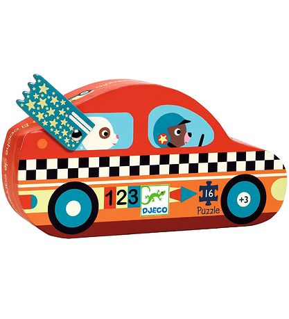 Djeco Puslespil - 16 Brikker - The Racing Car Djeco Puslespil - 16 Brikker - The Racing Car