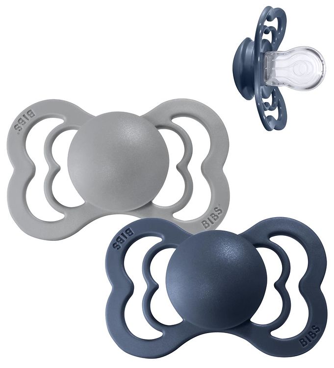 BIBS Symmetrisk Supreme Sut - 2-Pak - Str. 2 - Silikone - Cloud/Steel Blue