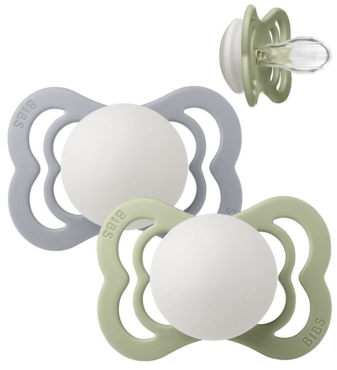 BIBS Supreme GLOW Symmetrisk Silikone Sut 2-Pak Str. 1 - Sage/Cloud