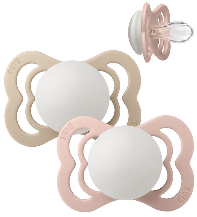 BIBS Symmetrisk Supreme Sut - 2-Pak - Str. 1 - Silikone - GLOW - Blush/Vanilla