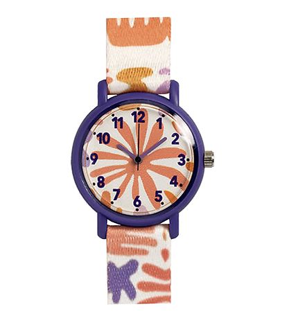 Djeco Armbåndsur - Montre Feuilles - Lilla/Orange/Hvid