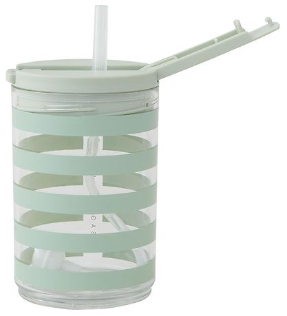 Design Letters Kop m. Sugerør - Kids - 330 ml - Green Strip