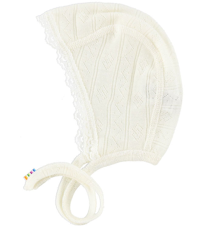 Joha Babyhjelm Natur Med Blonde i Uld/silke - Str. 41cm 1-4m