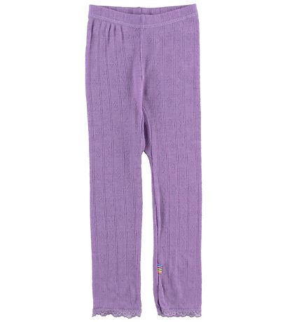 Joha Leggings - Uld/Silke - Lilla m. Hulmønster