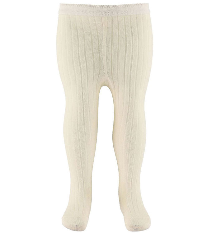 MP Rib Strømpebukser - Uld - Råhvid billede