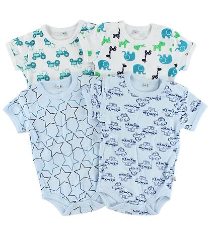 Pippi Bodyer K/Æ - 4-pak - Lyseblå/Hvid m. Mønster