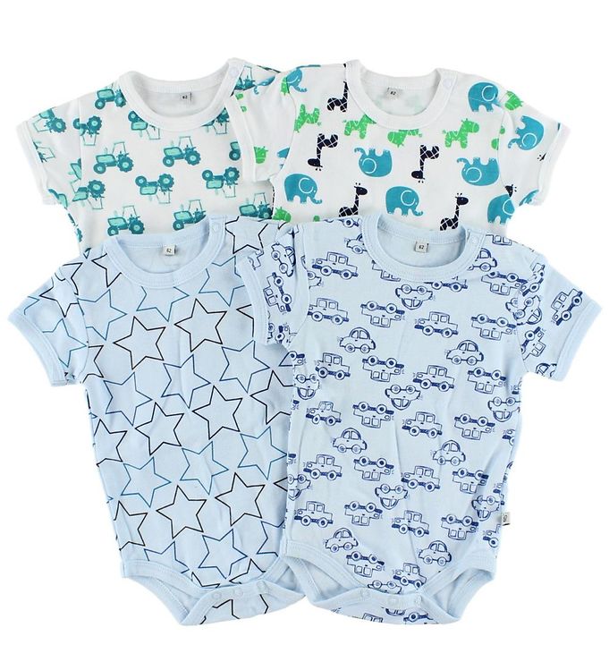 Pippi Bodyer K/Æ - 4-pak - Lyseblå/Hvid m. Mønster