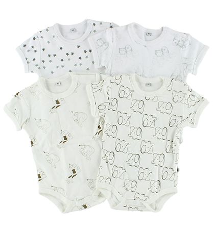 Pippi Body K/Æ - 4-pak - Hvid/Creme m. Mønster