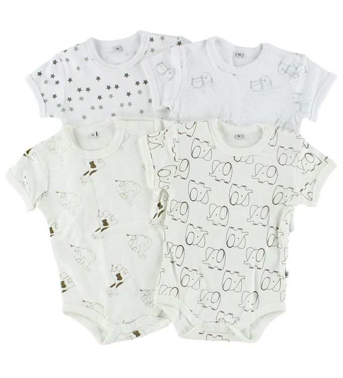 Pippi Body K/Æ - 4-pak - Hvid/Creme m. Mønster