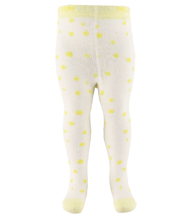 Melton Strømpebukser - Hvid/Gul m. Prikker