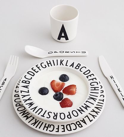 Design Letters Melamin Bestik - 4 stk - Hvid m. Alfabet