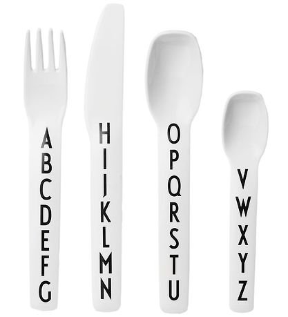 Design Letters Melamin Bestik - 4 stk - Hvid m. Alfabet