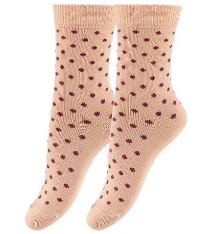 Chaussettes Fuzzies - 2 Pack - Pêche clair av. Bordeaux Points Chaussettes Fuzzies - 2 Pack - Pêche clair av. Bordeaux Points