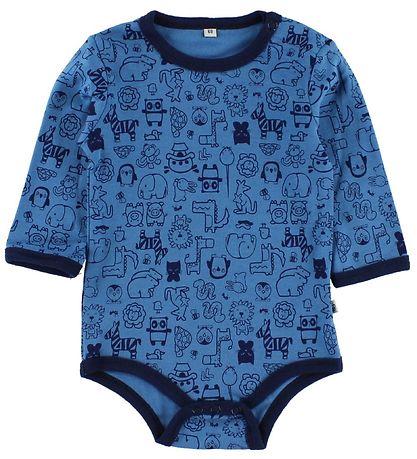 Pippi Bodyer L/Æ - 4-pak - Blå/Lyseblå m. Mønster