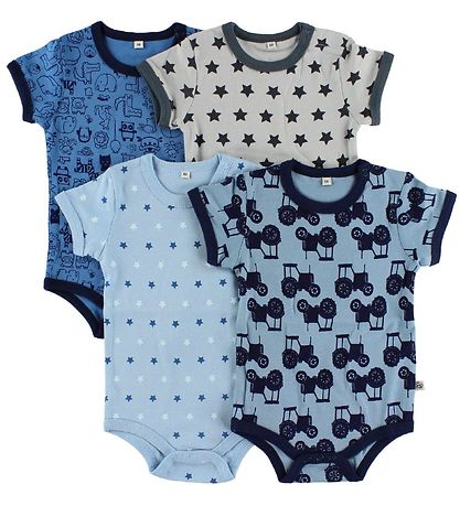 Pippi Bodyer K/Æ - 4-pak - Blå/Lyseblå m. Mønster Pippi Bodyer K/Æ - 4-pak - Blå/Lyseblå m. Mønster