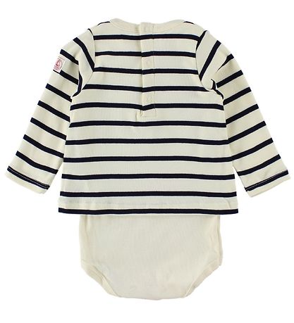 Petit Bateau Body m. Bluse - L/Æ - Creme/Navystribet