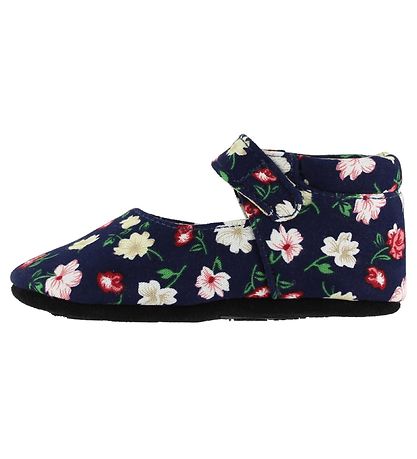 Fuzzies Ballerina Hjemmesko - Flora - Navy m. Blomster