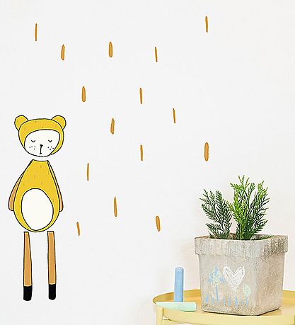 Fabelab Wallstickers - Dreamy Friend Bear - Gul m. Bjørn
