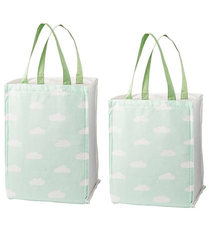 Bloomingville Oppbevaringsposer - 2 stk. - 30/40 cm - Hvit/Grønn Bloomingville Oppbevaringsposer - 2 stk. - 30/40 cm - Hvit/Grønn