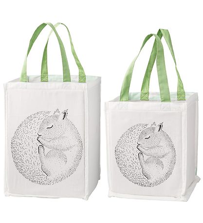 Bloomingville Oppbevaringsposer - 2 stk. - 30/40 cm - Hvit/Grønn Bloomingville Oppbevaringsposer - 2 stk. - 30/40 cm - Hvit/Grønn